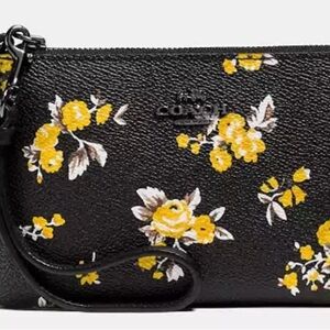Coach Black Wristlet with Yellow Floral Design